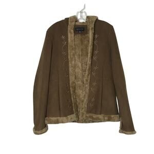 Braetan Embroidered Faux Fur Hooded Microsuede Coat Brown Medium